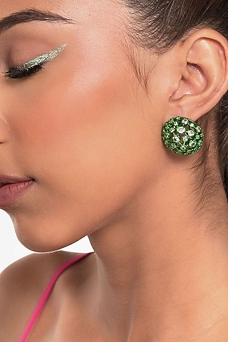 Green CZ Mesh Stud Earrings by Isharya