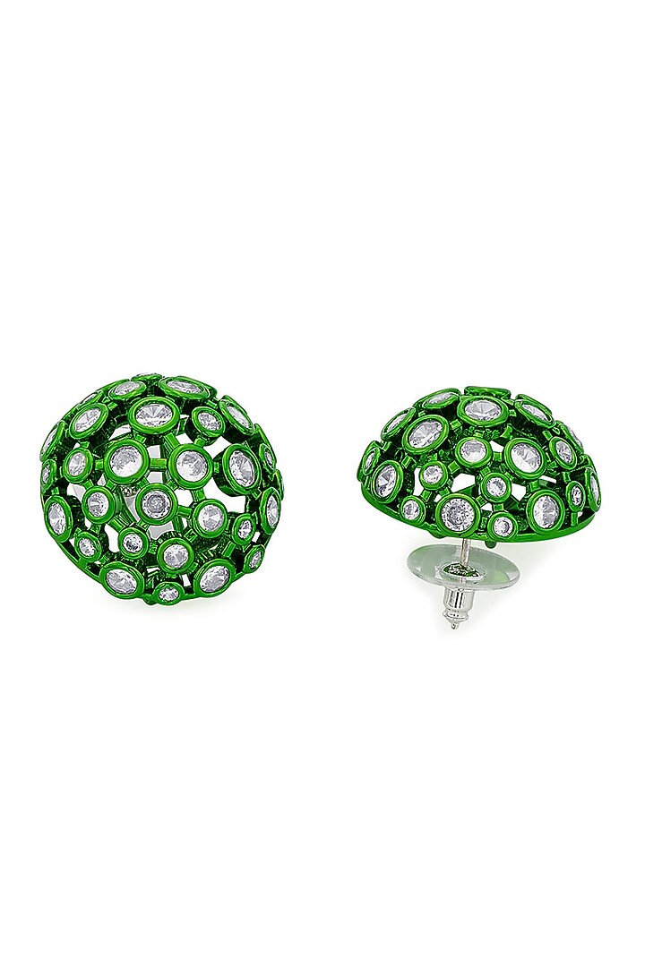 Green CZ Mesh Stud Earrings by Isharya at Pernia's Pop Up Shop