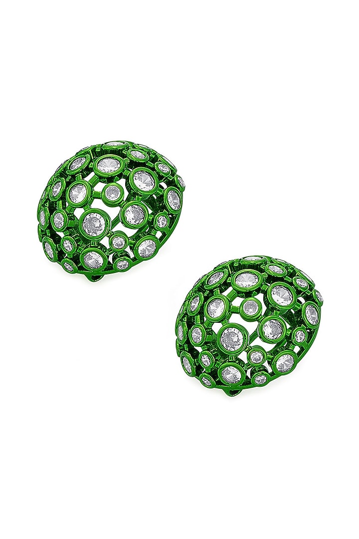 Green CZ Mesh Stud Earrings by Isharya at Pernia's Pop Up Shop