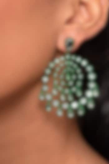 Green CZ & Mirror Dangler Earrings by Isharya