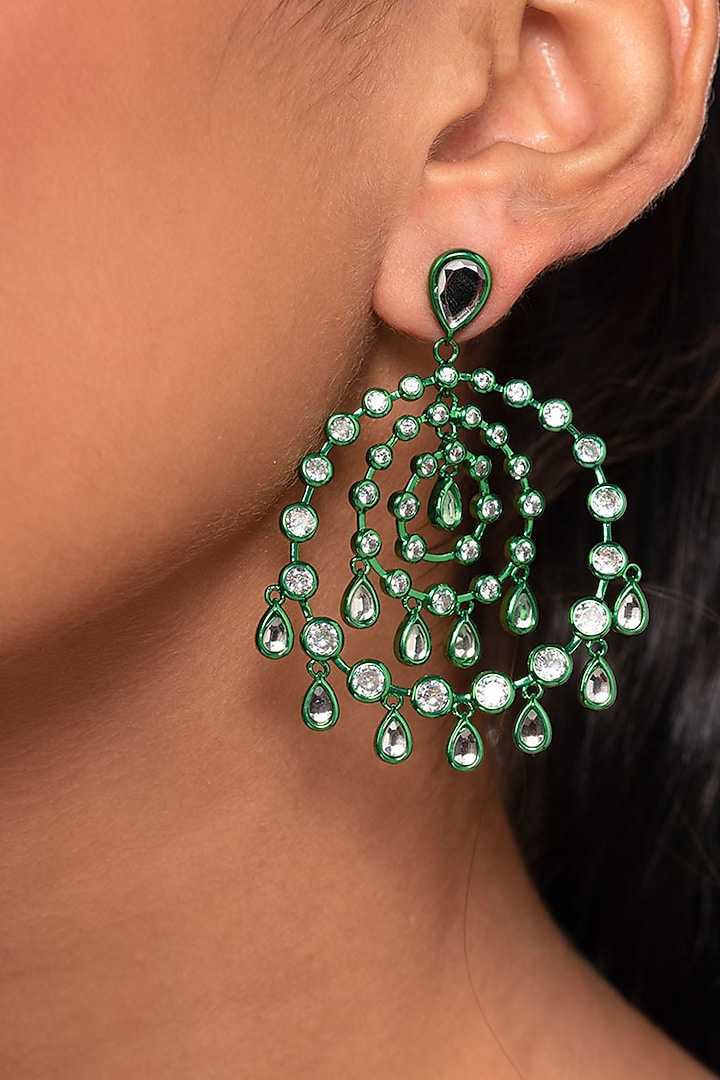 Green CZ & Mirror Dangler Earrings by Isharya
