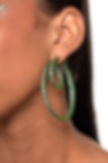 Green CZ Swirl Hoop Earrings by Isharya