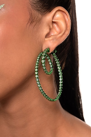 Green CZ Swirl Hoop Earrings by Isharya