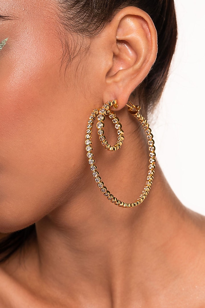 Gold Plated CZ Swirl Hoop Earrings by Isharya at Pernia's Pop Up Shop