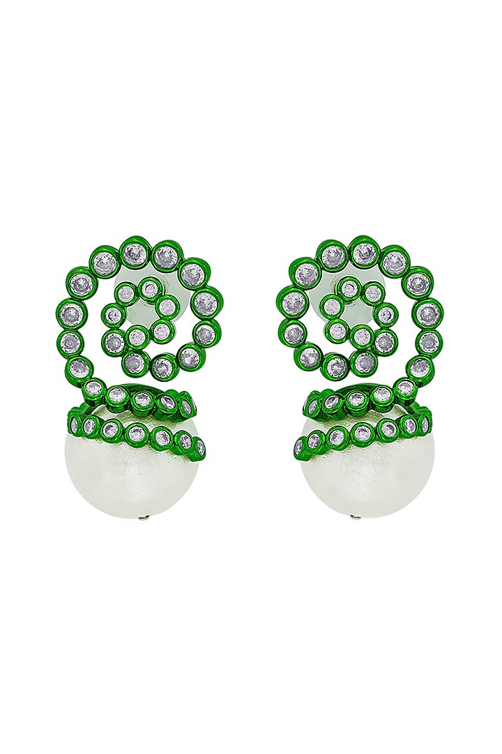 Green CZ & Pearl Stud Earrings by Isharya at Pernia's Pop Up Shop