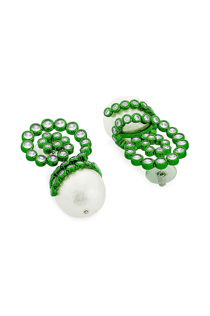 Green CZ & Pearl Stud Earrings by Isharya at Pernia's Pop Up Shop
