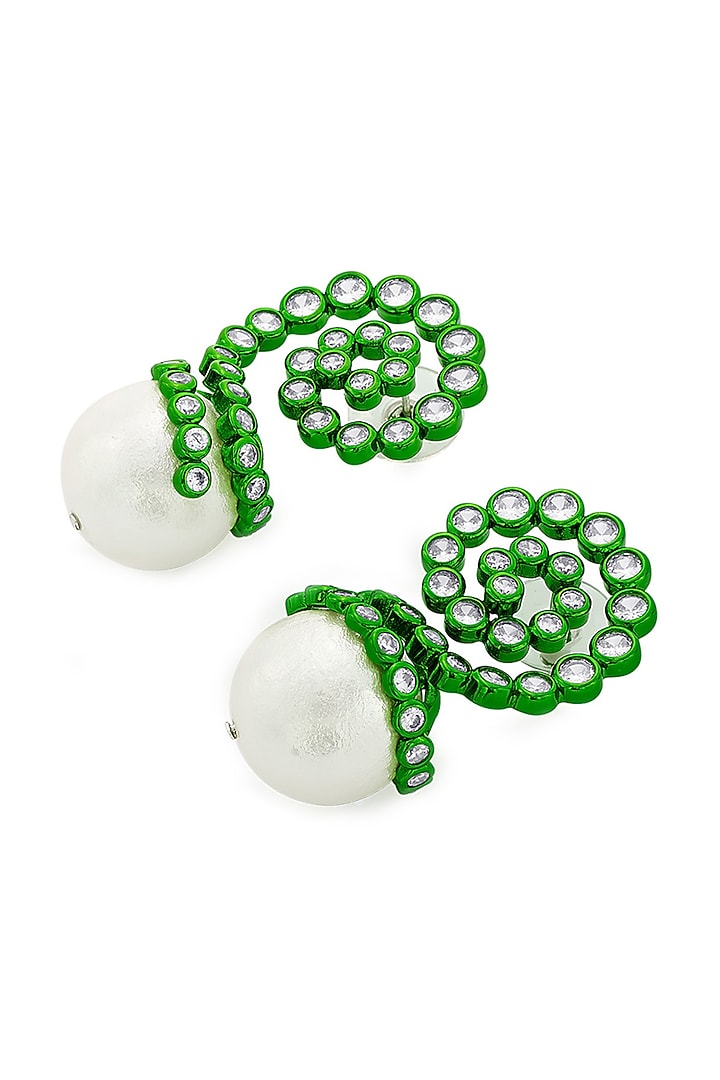 Green CZ & Pearl Stud Earrings by Isharya at Pernia's Pop Up Shop
