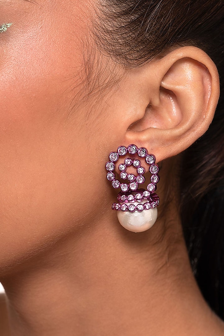 Rani Pink CZ & Pearl Stud Earrings by Isharya