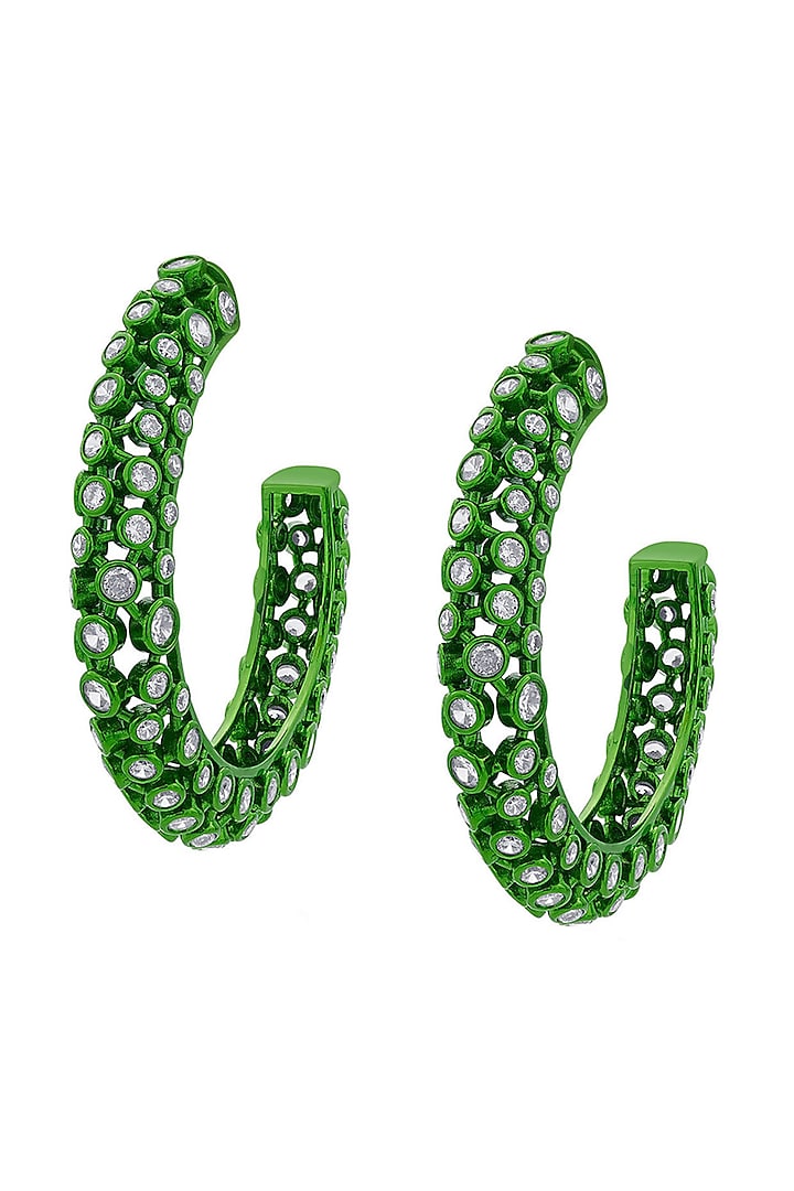 Green CZ Handcrafted Mesh Hoop Earrings by Isharya at Pernia's Pop Up Shop