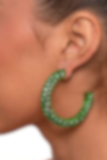 Green CZ Handcrafted Mesh Hoop Earrings by Isharya