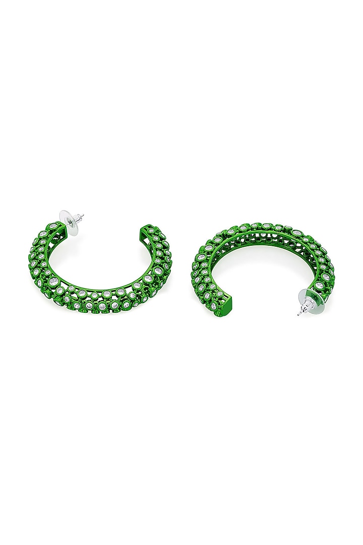Green CZ Handcrafted Mesh Hoop Earrings by Isharya at Pernia's Pop Up Shop