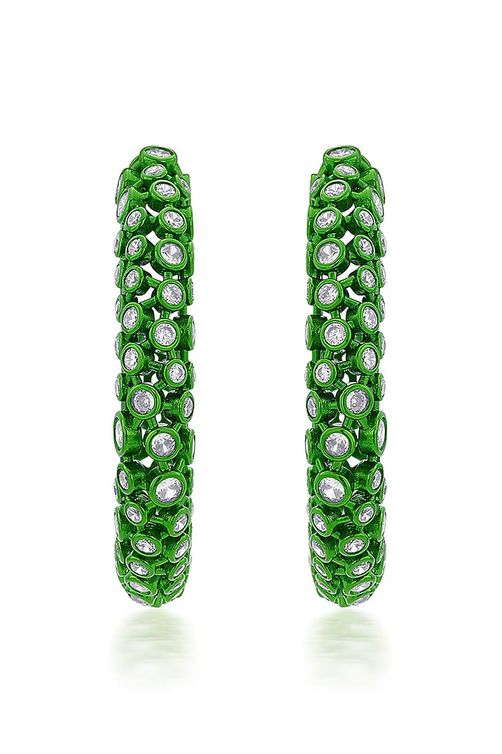 Green CZ Handcrafted Mesh Hoop Earrings by Isharya at Pernia's Pop Up Shop