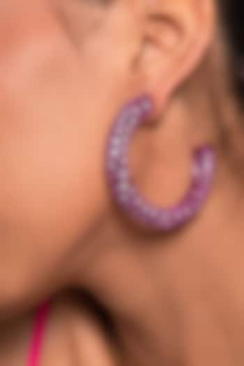 Rani Pink CZ Handcrafted Mesh Hoop Earrings by Isharya