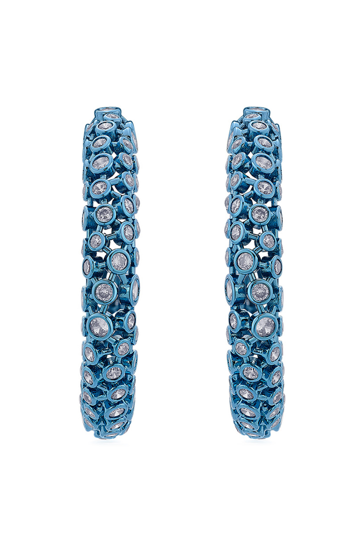 Aqua Blue CZ Handcrafted Mesh Hoop Earrings by Isharya
