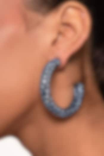 Aqua Blue CZ Handcrafted Mesh Hoop Earrings by Isharya