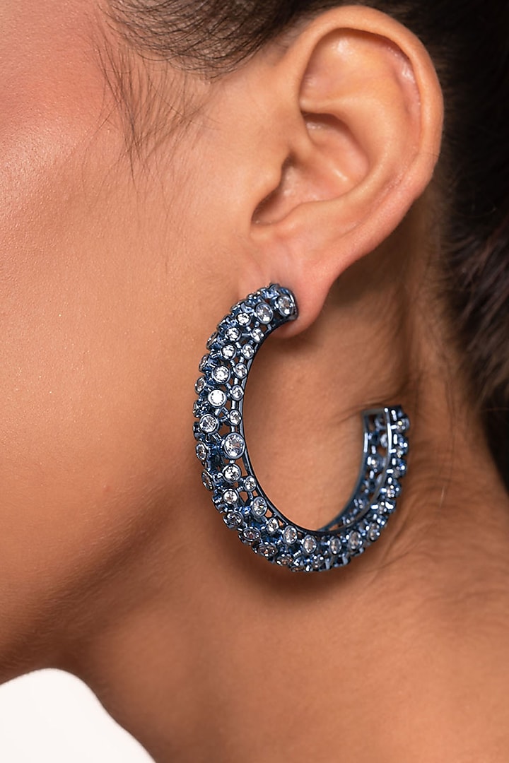 Aqua Blue CZ Handcrafted Mesh Hoop Earrings by Isharya