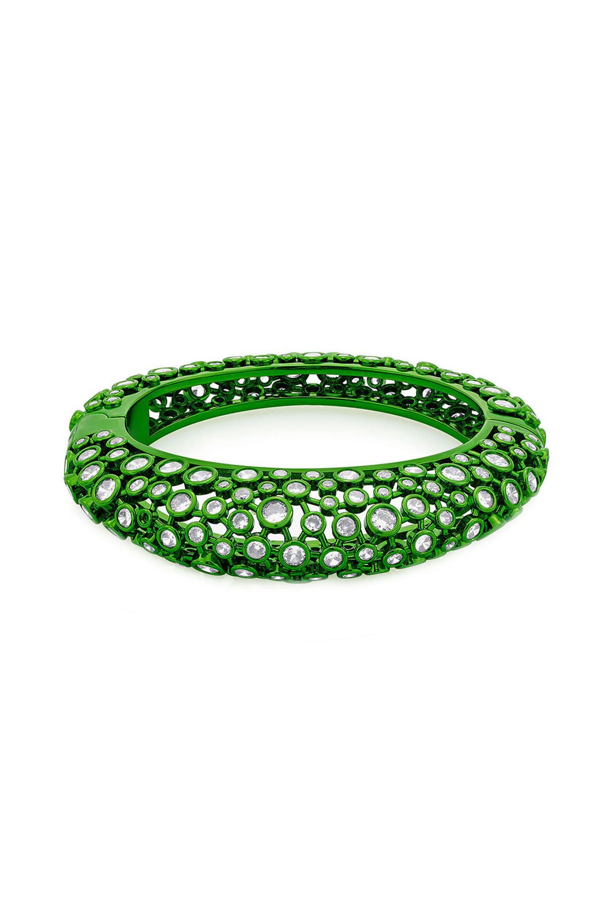 Green CZ Handcrafted Oval Hinge Bangle by Isharya