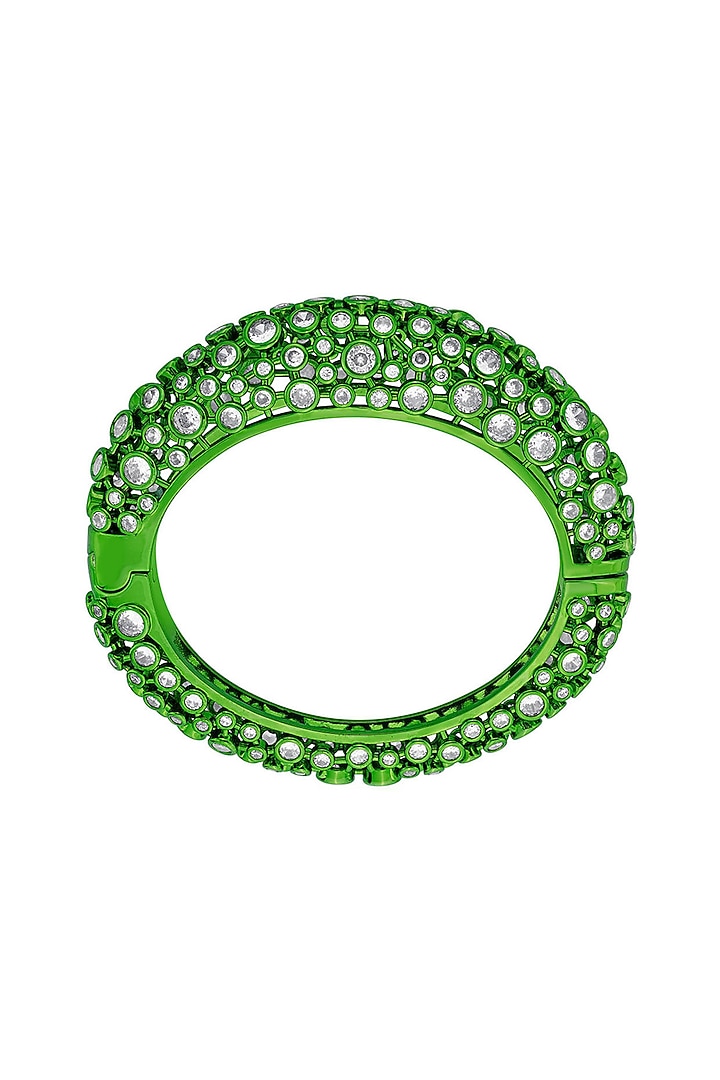 Green CZ Handcrafted Oval Hinge Bangle by Isharya at Pernia's Pop Up Shop