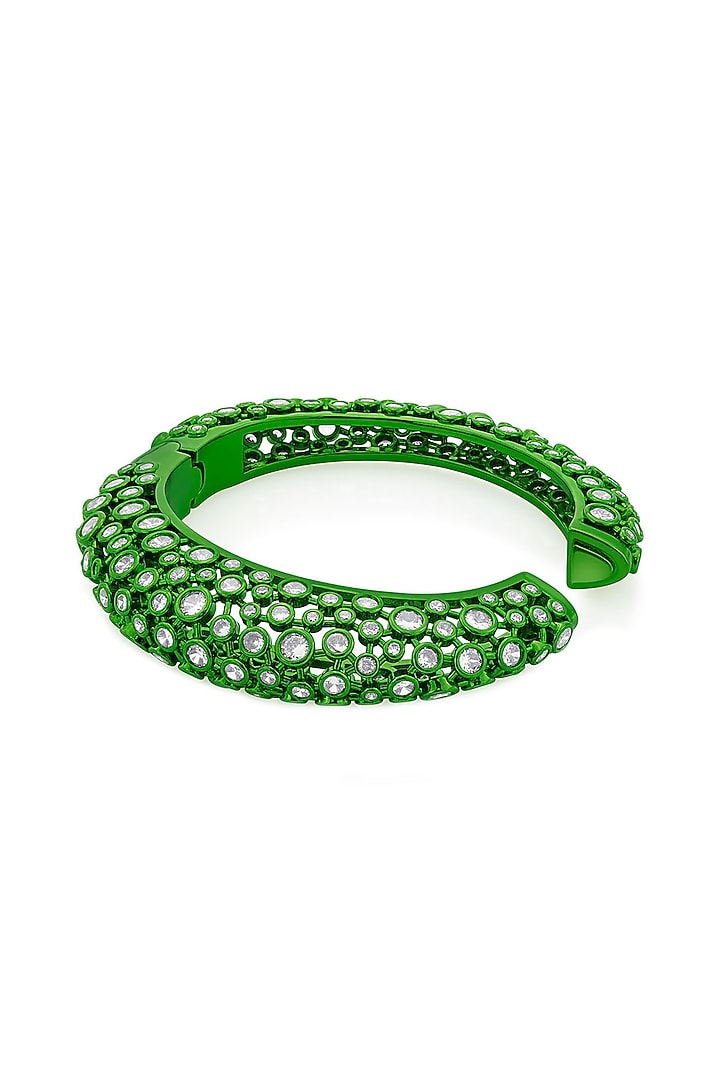 Green CZ Handcrafted Oval Hinge Bangle by Isharya at Pernia's Pop Up Shop
