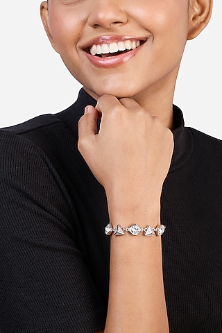 Black Rhodium Finish Crystal & CZ Pyramid Bracelet by Isharya
