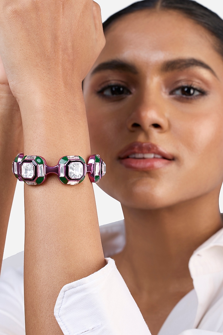 Hyper Pink Plated Crystal Cuff by Isharya at Pernia's Pop Up Shop