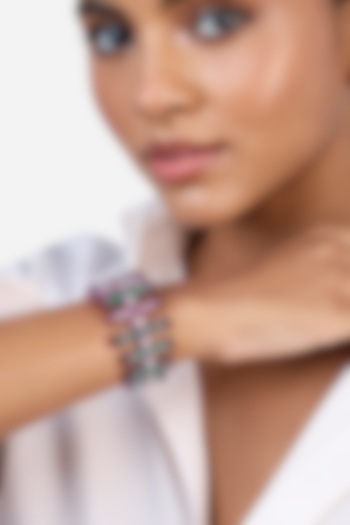 Hyper Pink Plated Malachite & Crystal Enameled Cuff by Isharya at Pernia's Pop Up Shop