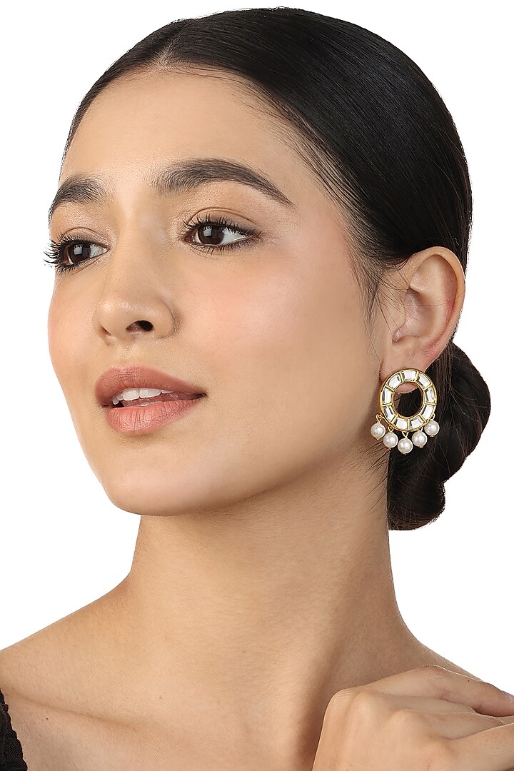 Gold Plated Mirror & Pearl Hoop Earrings by Isharya at Pernia's Pop Up Shop