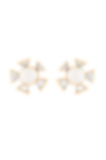 Gold Plated Mirror & Pearl Stud Earrings by Isharya at Pernia's Pop Up Shop