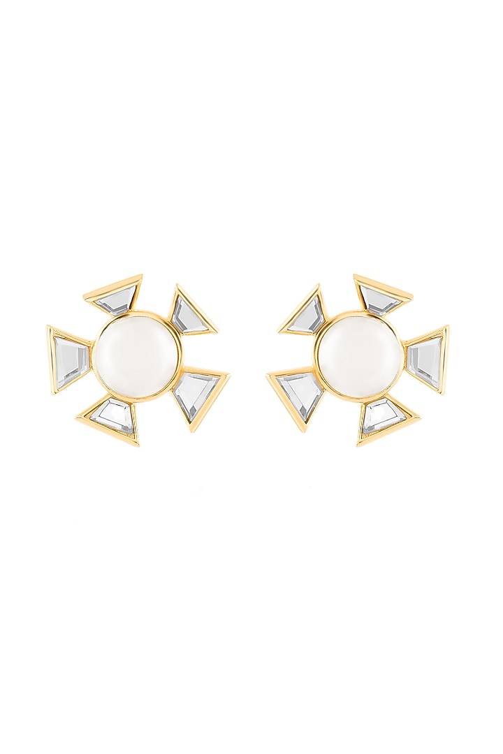 Gold Plated Mirror & Pearl Stud Earrings by Isharya at Pernia's Pop Up Shop