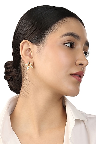 Gold Plated Mirror Star Stud Earrings by Isharya