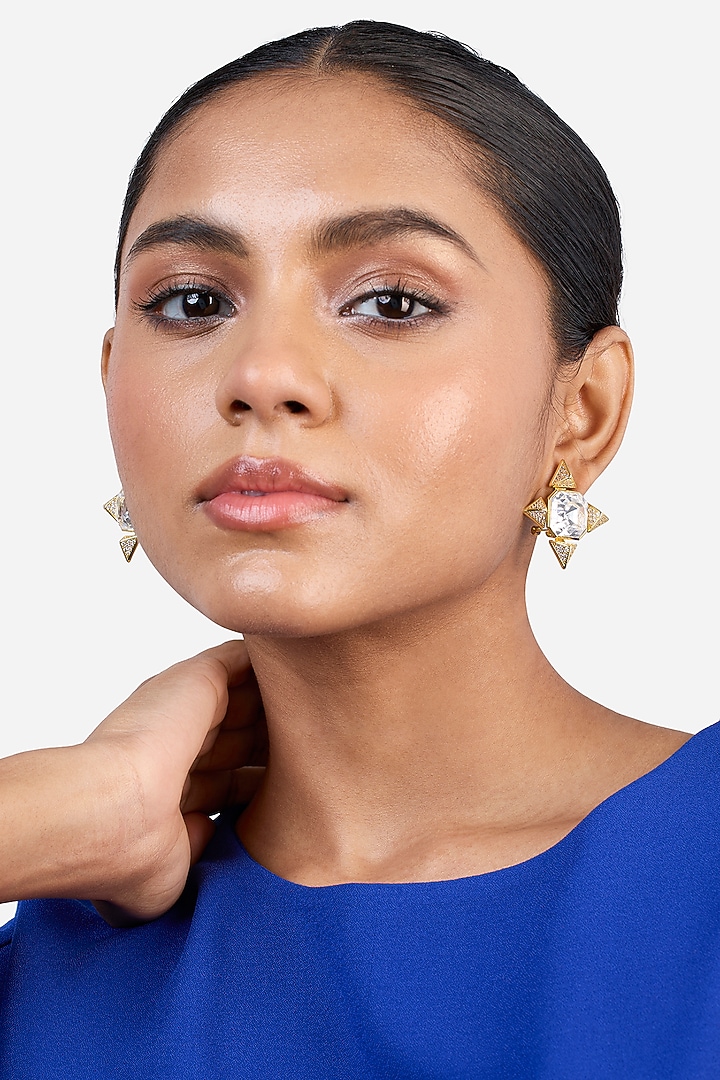 Gold Plated Crystal & Gold CZ Stone Star Stud Earrings by Isharya at Pernia's Pop Up Shop