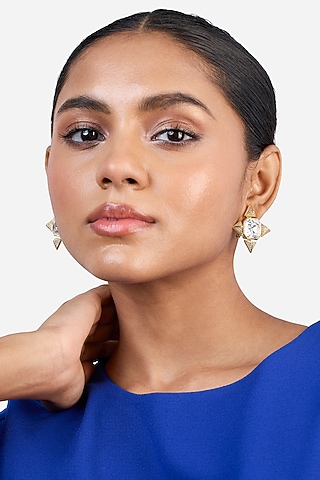 Gold Plated Crystal & Gold CZ Stone Star Stud Earrings by Isharya