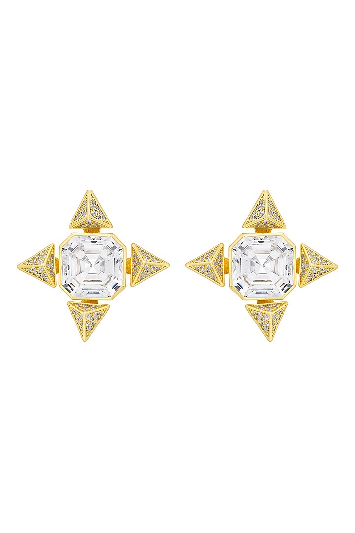 Gold Plated Crystal & Gold CZ Stone Star Stud Earrings by Isharya at Pernia's Pop Up Shop