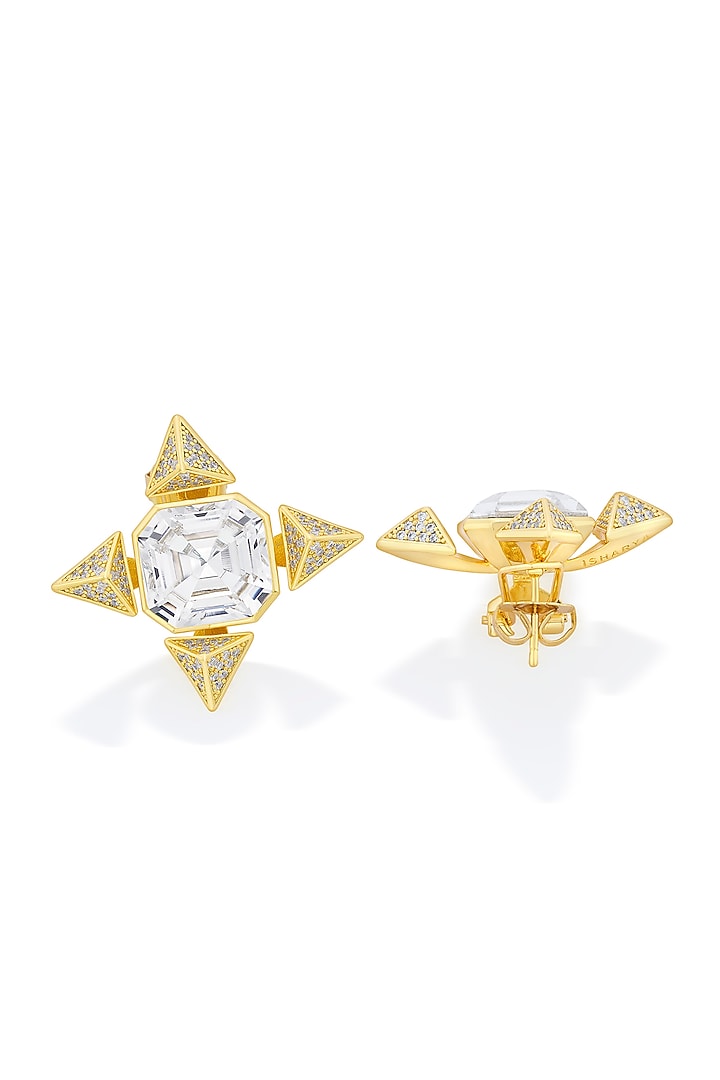 Gold Plated Crystal & Gold CZ Stone Star Stud Earrings by Isharya at Pernia's Pop Up Shop
