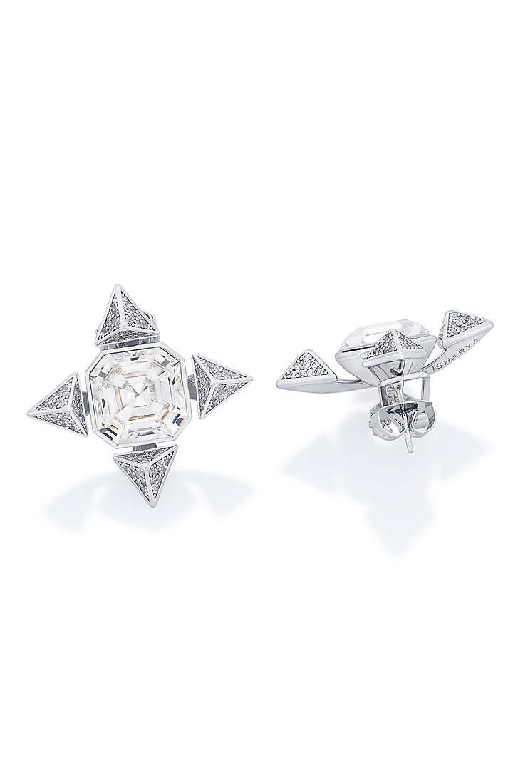 Black Rhodium Finish Crystal & White CZ Star Stud Earrings by Isharya at Pernia's Pop Up Shop