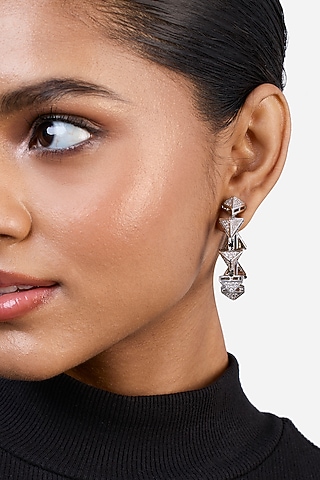 Black Rhodium Finish CZ Hoop Earrings by Isharya
