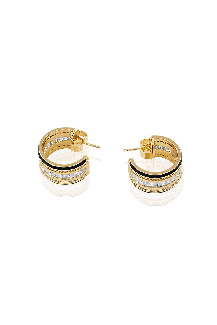Gold Plated CZ Stone Black Enameled Hoop Earrings by Isharya at Pernia's Pop Up Shop