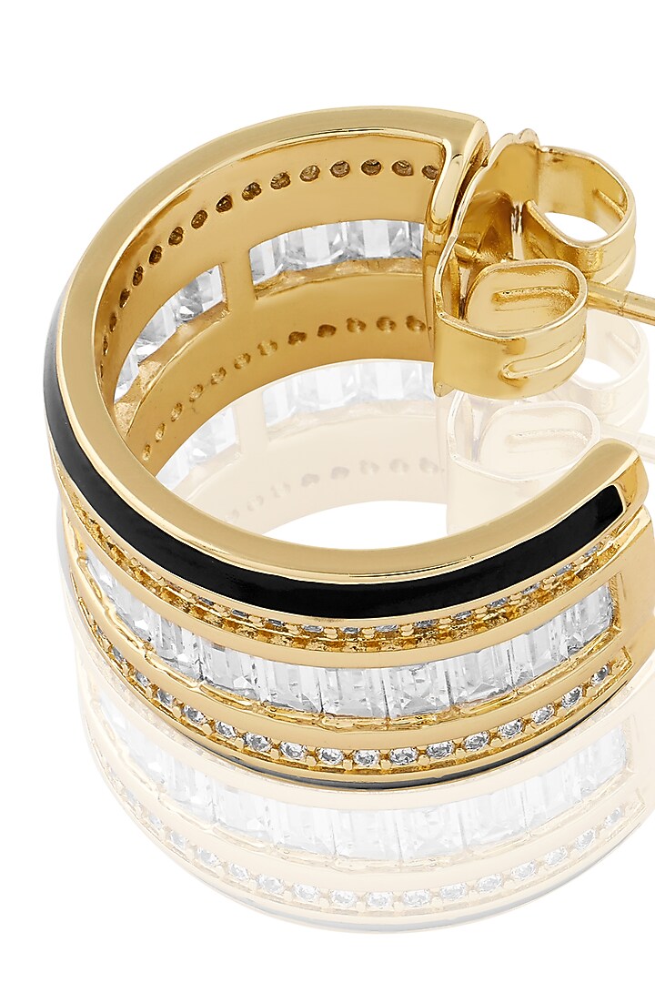 Gold Plated CZ Stone Black Enameled Hoop Earrings by Isharya at Pernia's Pop Up Shop