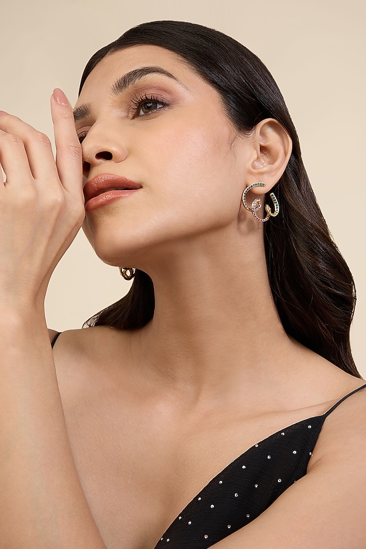 Gold Plated CZ Stone Disco Reverie Stud Earrings by Isharya at Pernia's Pop Up Shop