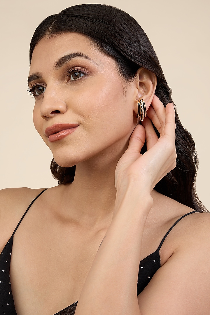 Gold Plated Yellow CZ Stone Enameled Stud Earrings by Isharya at Pernia's Pop Up Shop