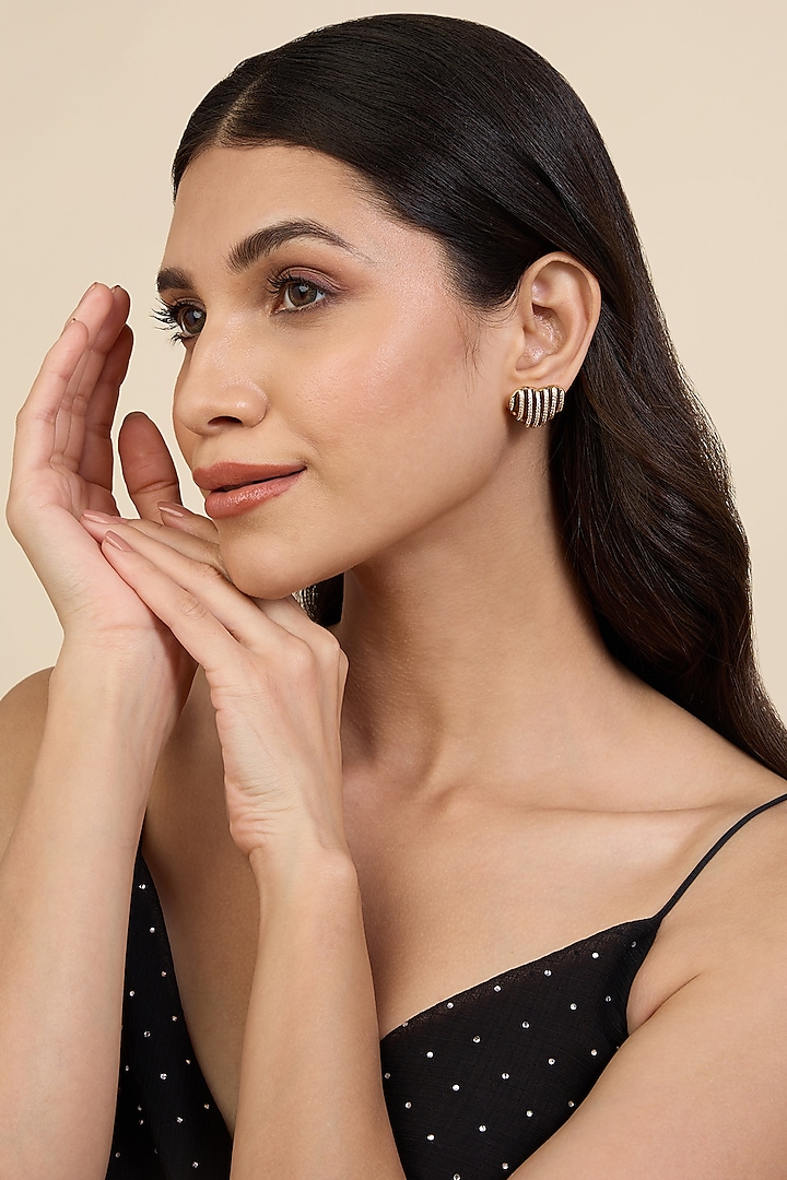 Gold Plated Black CZ Stone Enameled Heartbeat Stud Earrings by Isharya at Pernia's Pop Up Shop