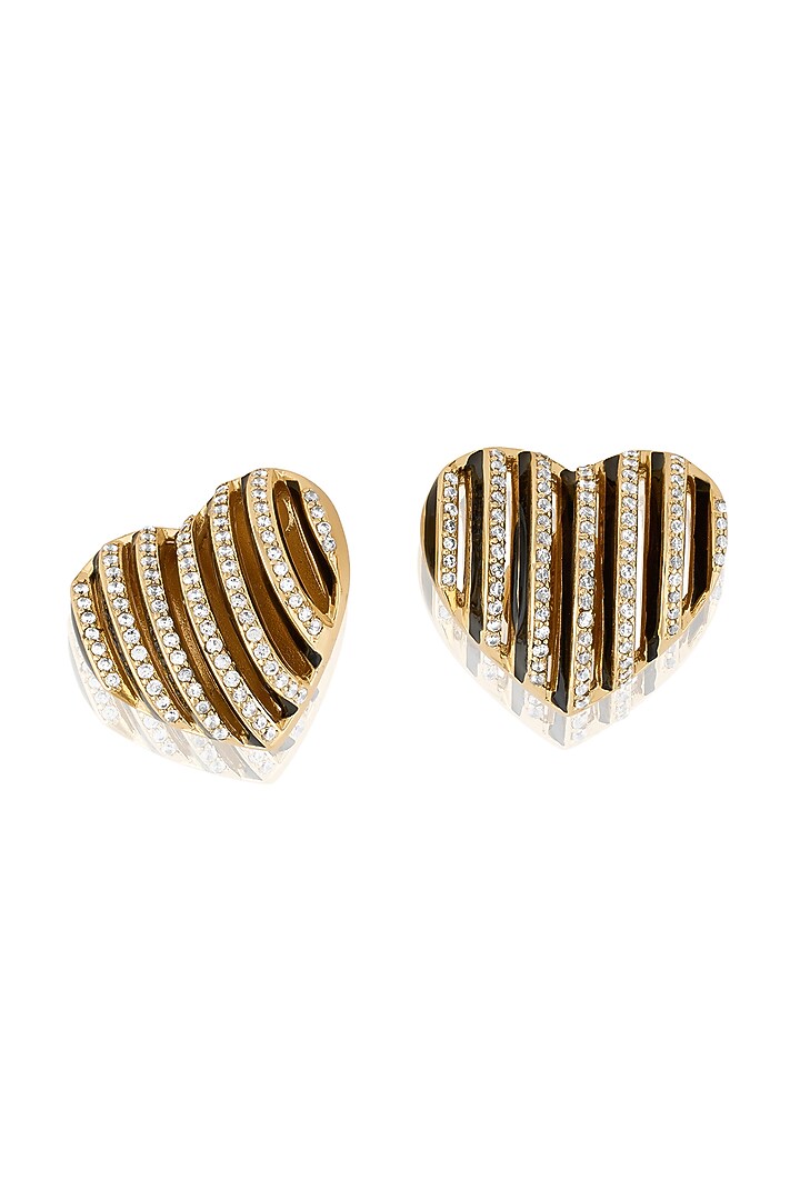 Gold Plated Black CZ Stone Enameled Heartbeat Stud Earrings by Isharya at Pernia's Pop Up Shop