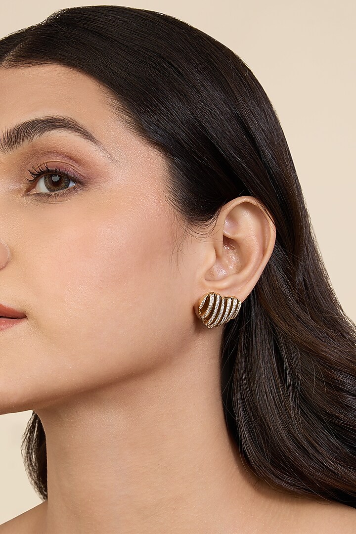 Gold Plated Black CZ Stone Enameled Heartbeat Stud Earrings by Isharya at Pernia's Pop Up Shop