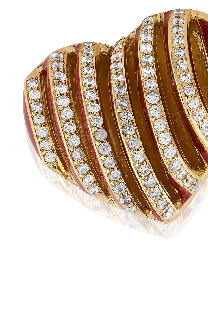 Gold Plated CZ Stone Red Enameled Heartbeat Stud Earrings by Isharya at Pernia's Pop Up Shop