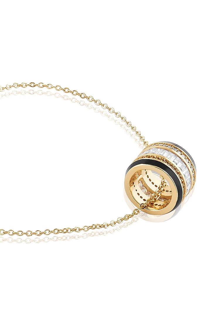 Gold Plated CZ Stone Black Enameled Disco Pendant Necklace by Isharya at Pernia's Pop Up Shop