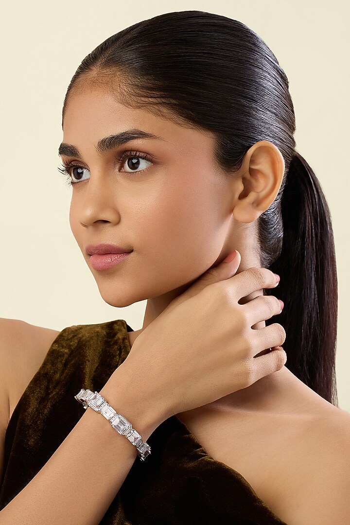 White Rhodium Finish Crystal Zirconia Bracelet by Isharya at Pernia's Pop Up Shop