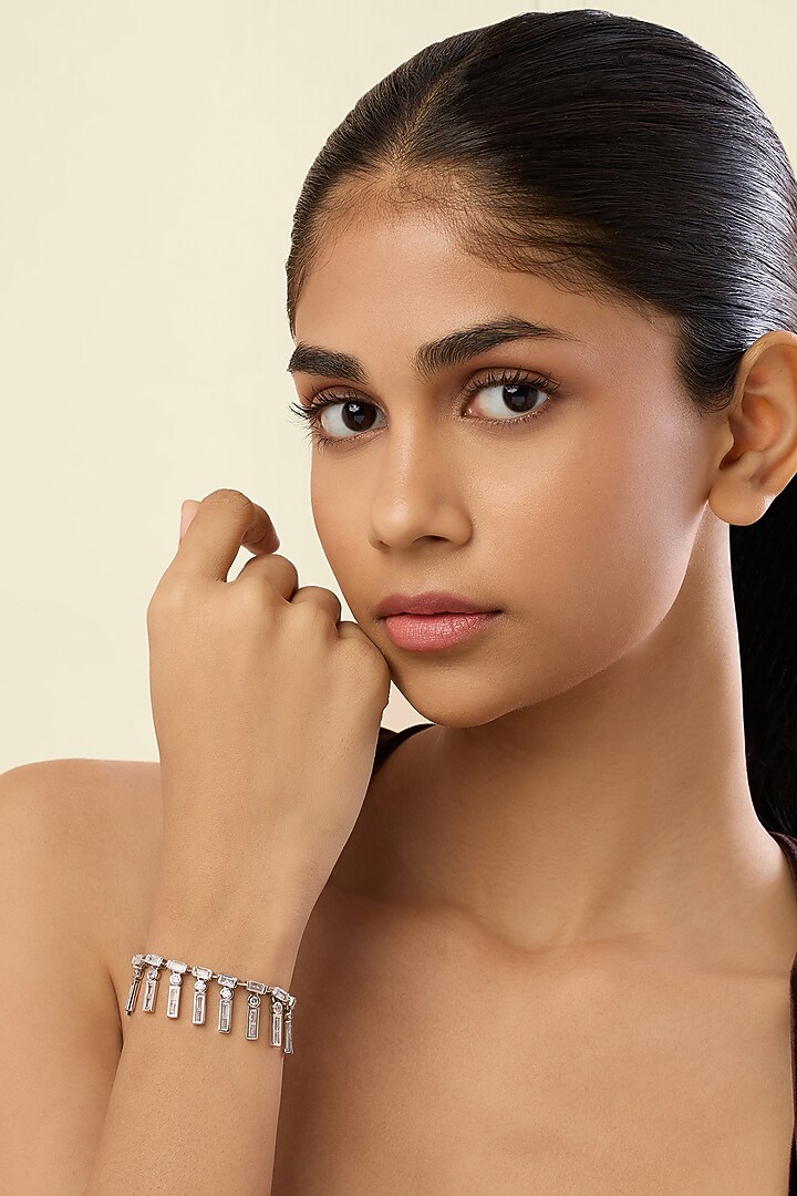 White Rhodium Finish Crystal Zirconia Bracelet by Isharya at Pernia's Pop Up Shop