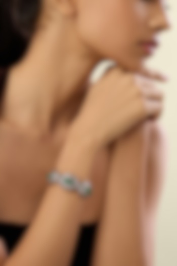 White Rhodium Finish Crystal Zirconia Cuff Bracelet by Isharya at Pernia's Pop Up Shop