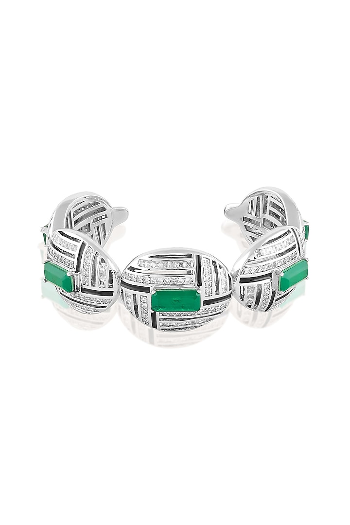 White Rhodium Finish Crystal Zirconia Cuff Bracelet by Isharya at Pernia's Pop Up Shop