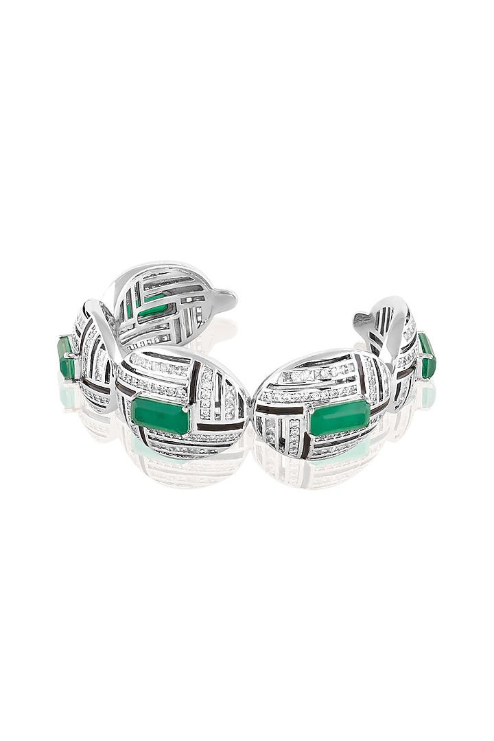 White Rhodium Finish Crystal Zirconia Cuff Bracelet by Isharya at Pernia's Pop Up Shop